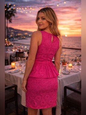 Laundry by Design Pink Lace Peplum Cocktail Dress Size 10 | Wedding Guest Party